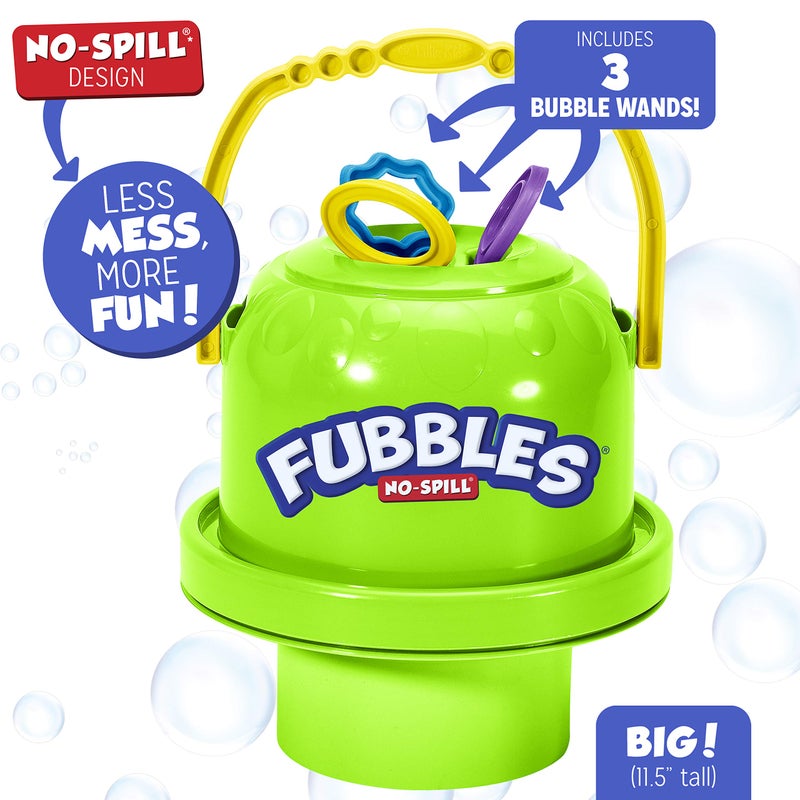 Fubbles Bubbles No-Spill Big Bubble Bucket in Green | Bubbles for Toddlers and Kids of All Ages | Includes Fubbles Bubbles Bucket and 3 Bubble Wands, Made in The USA - Image 2